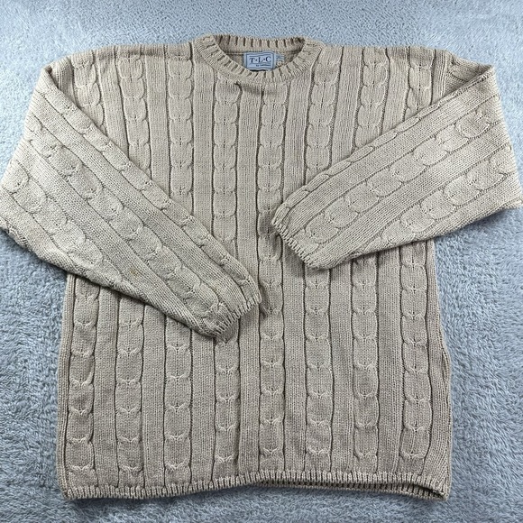 Other - VINTAGE‎ Fisherman Cable Knit Sweater Mens XL Beige Earth Tones Heavyweight USA